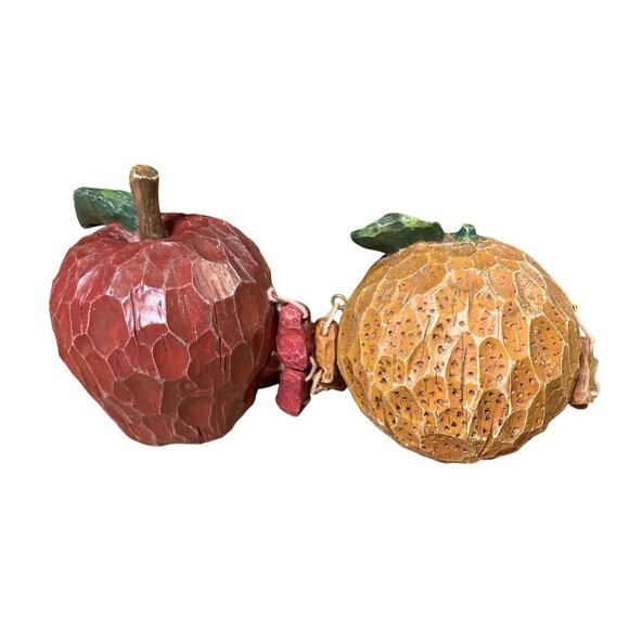 Handcrafted  Orange and Apple Shelf Sitter Lot Anthropomorphic Fruit - Picture 10 of 15
